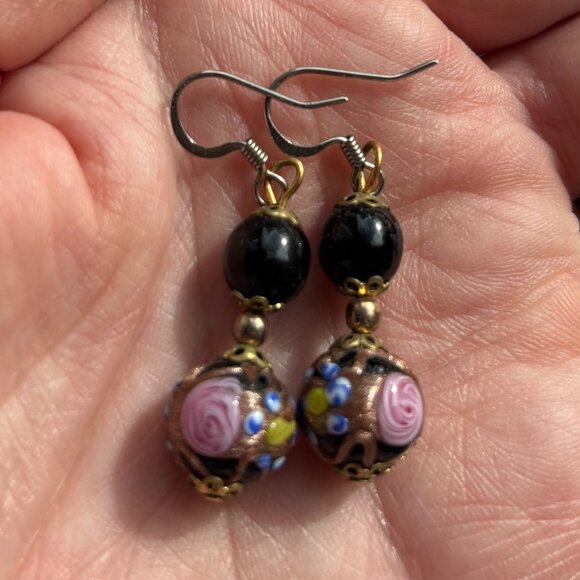 Vintage Handmade Art Glass Bead Earrings - Picture 1 of 7